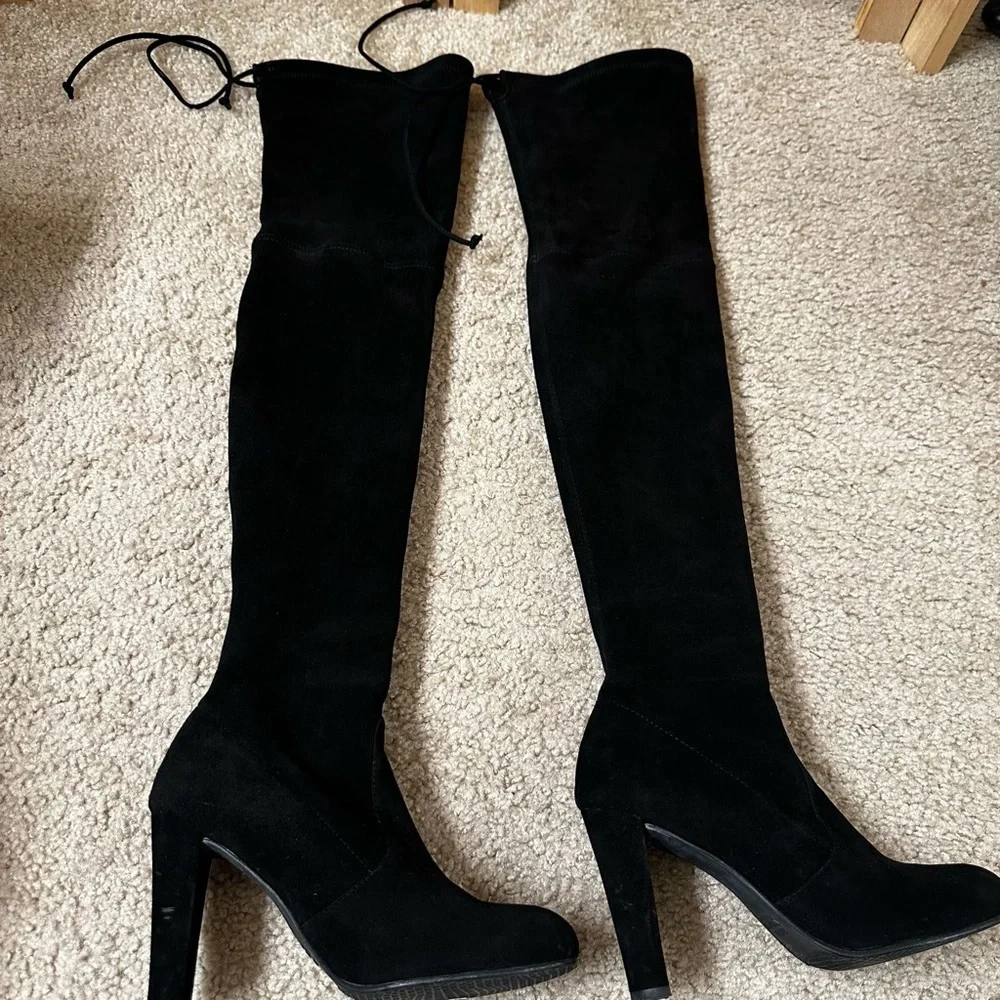 Stuart Weitzman Highland Suede Over-the-Knee Blogger Boots in black